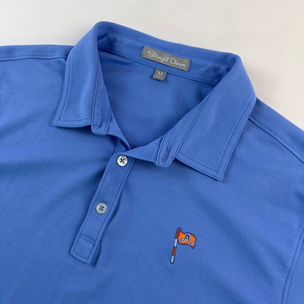 Straight Down Alotian Club Polo Mens Medium Blue Pima Cotton Blend Golf Shirt